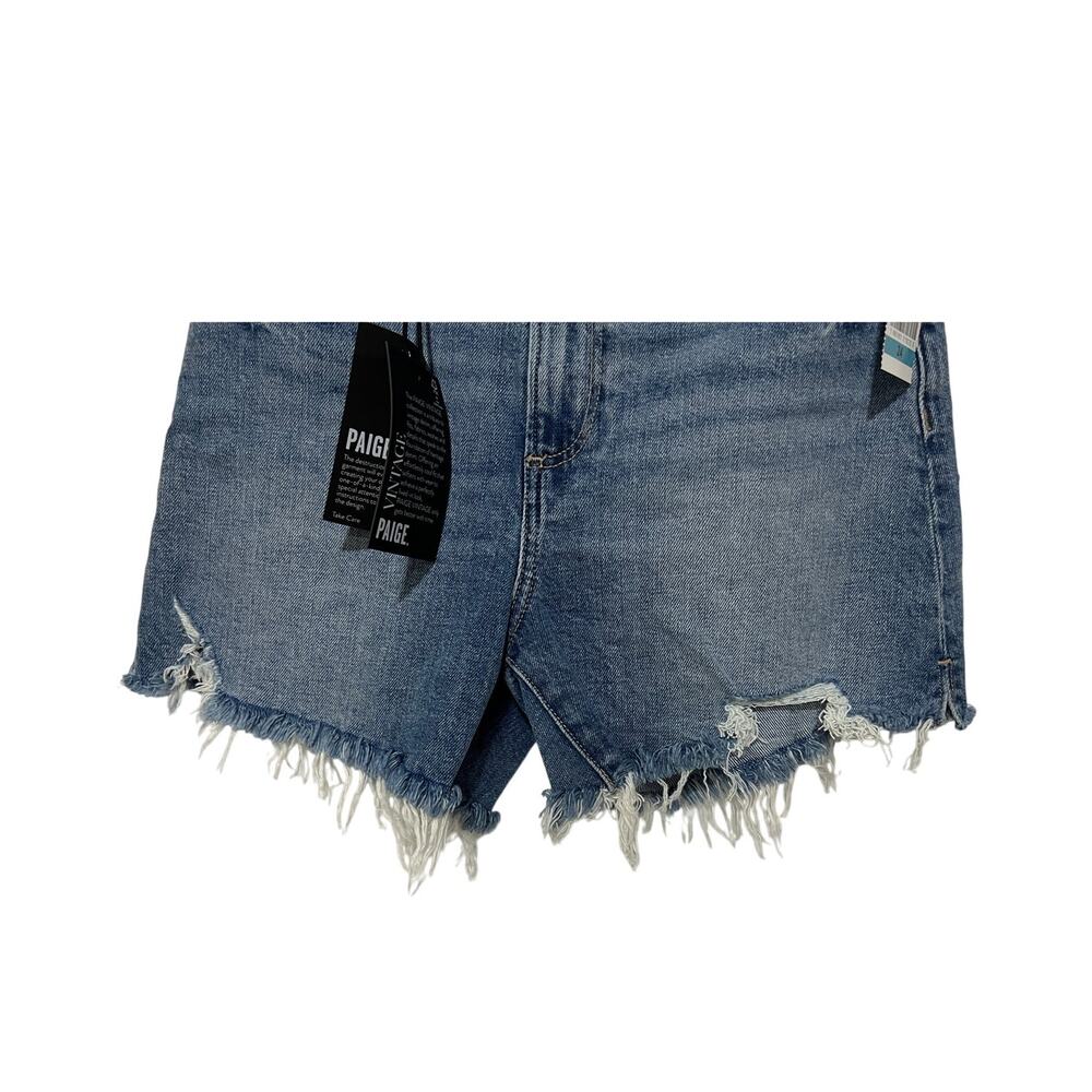 PAIGE DENIM WOMENS SIZE 24 DANI HIGH-RISE A-LINE RAW HEM SHORT LEELA BLUE NEW - Picture 8 of 15